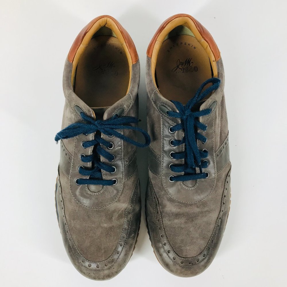 J&M 1850 Johnston & Murphy Gray Sheepskin Leather Laced Dress Sneakers